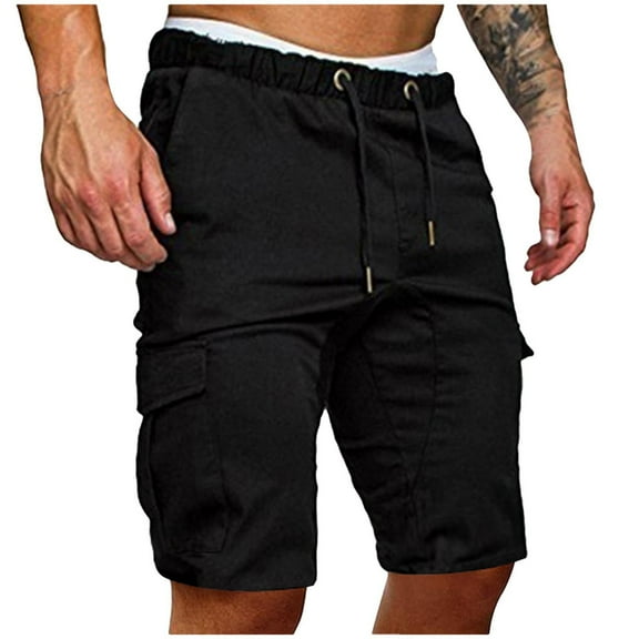 IYTR Cargo Shorts for Women Solid Color Casual Drawstring Multi-Pockets Baggy Cargo Shorts Summer Workout Shorts Black M