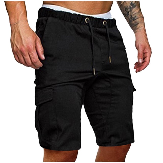 Fengqque Shorts Cargo pour Hommes Taille Extensible Décontractés Légers Oversize Randonnée Plein Air à Cordon Shorts de Travail Multi-Poches Noir 6(L)