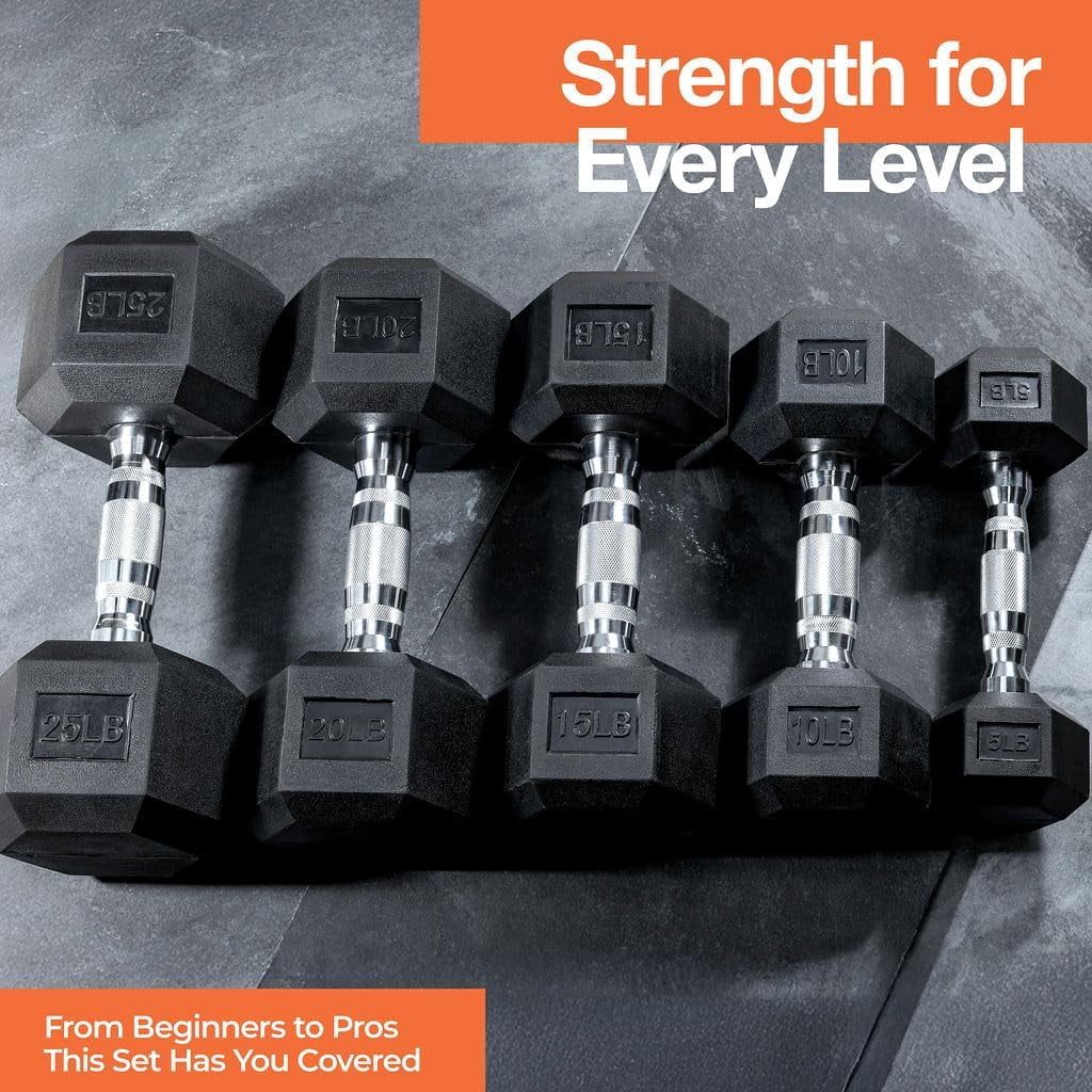 Home-it 150 lb Rubber-Coated Dumbbells Set with Rack for Strength Training
