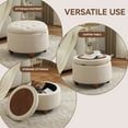 thumbnail image 5 of 24Inch Round Storage Ottoman with Tray, Modern Tufted Fabric Circle Coffee Table with Storage, Upholstered Ottoman with Removable Top for Living Room, Bedroom, Khaki, 5 of 8