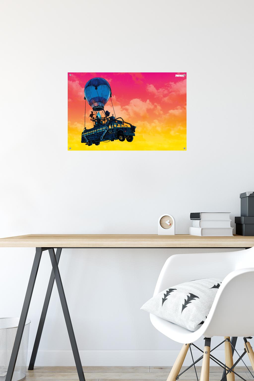 Fortnite - Battle Bus Landscape Wall Poster with Push Pins, 14.725" x 22.375"