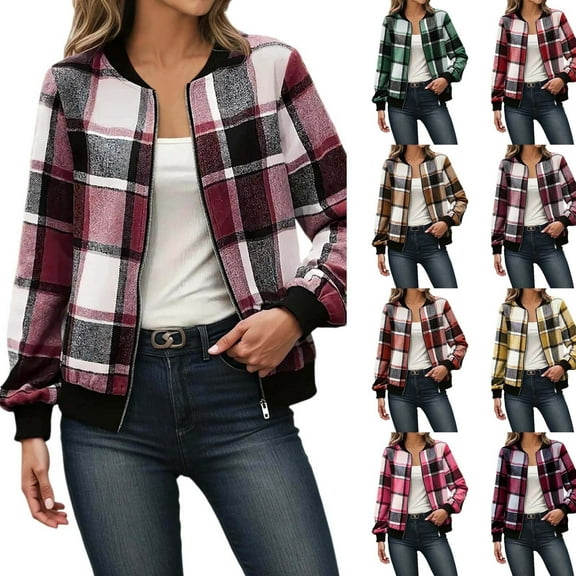 Shadoumai Jackets for Women Trendy Long Sleeve Plaid Shackets Casual Zip up Fall Lightweight Jacket Fall Winter Outfits 2025