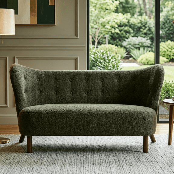 Aukfa 57.87" Armless Chenille Loveseat Chair, Upholstered Settee Bench with Backrest for Dining Room, Living Room & Bedroom,Sage Green