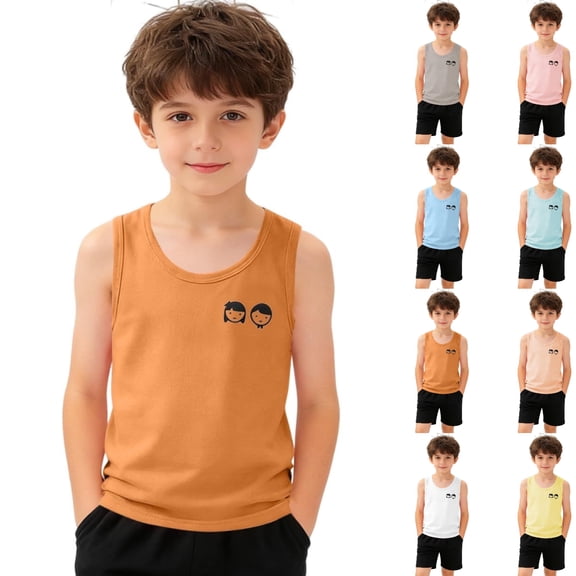 SGFCWSX Boys Sleeveless Tank Tops Kids Cartoon Print Casual Everyday Wear Soft Summer Top Orange Size 7-8Years