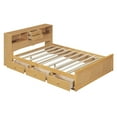 thumbnail image 5 of Full Size Solid Wood Bed Frame with Twin Size Trundle, 3 Drawers, Upper Shelves and a set of USB Ports & Sockets, Platform Bed Frame, Mid Century Bedframe, Wood Foundation(Natural, Full), 5 of 9