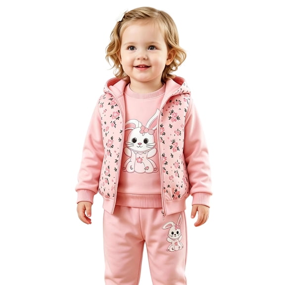 Shadoumai Toddler Girl Fall Outfits Floral Print Vest Hoodie Sweatshirt Long Pants Three Piece Baby Autumn Winter Set Uniform Outfits