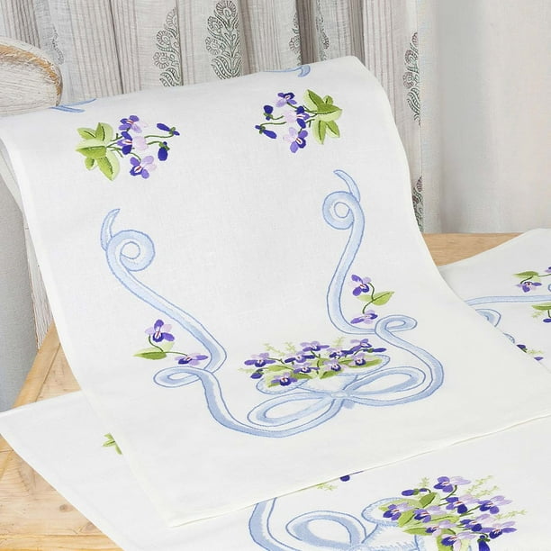 Herrschners Violets With Ribbon Table Runner Stamped Embroidery Kit Walmart Com Walmart Com