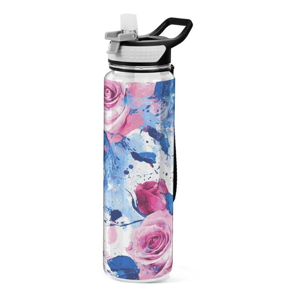 BZSMCE Sport Bottle Pink and Blue Roses Rrt Outdoor sports Water Bottle Size: 10.4x3in