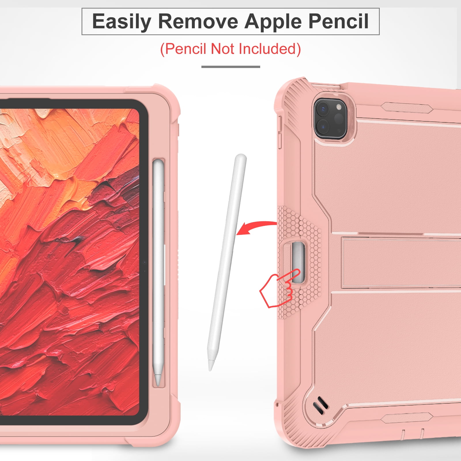 Casetego for iPad Pro 11 Inch Case M4 (2024) 5th Generation with Pencil Holder & Kickstand, Heavy Duty Military Grade Full-Body Shockproof Rugged Protective Cover for iPad Pro 11 Inch M4,Rose Gold