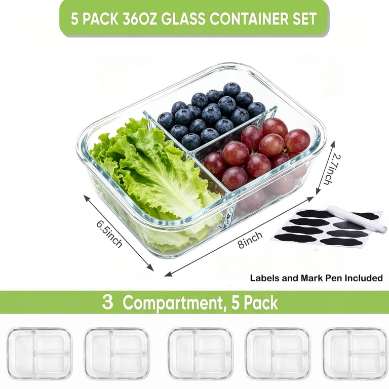 SHIGEER 5-Pack 36oz Glass Meal Prep Containers Gray photo 7