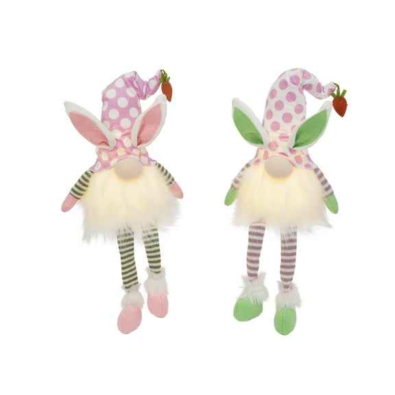 Set of 2 Pre Lit 26.7 Inch Plush Easter Gnomes with Timer