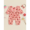 thumbnail image 4 of Suealasg Baby Girl Fall Jumpsuits 3 6 12 18 Months Infant Girl Long Sleeve Floral Strawberry One Piece Bodysuit +Headband Set Newborn Girl Autumn Clothes, 4 of 7