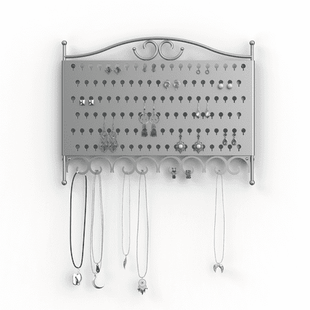 Mango Steam Wall Mounted Display Hanger Organizer for Jewelry & Earrings with Hooks - Silver