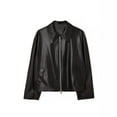 thumbnail image 1 of Leather Jacket, Women Short Cropped Leather Jacket Motorcycle Style With Notched Lapel Zipper Closure And Side Pockets Stylish Outerwear For Fall Winter Fashion Casual Wear(d Black,XL), 1 of 4