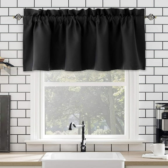 Pklyzj Window Valance Curtain for Kitchen Bathroom Living Room, Black out Treatment Thermal Insulated, 54 x18 Inches Room Darkening Curtain