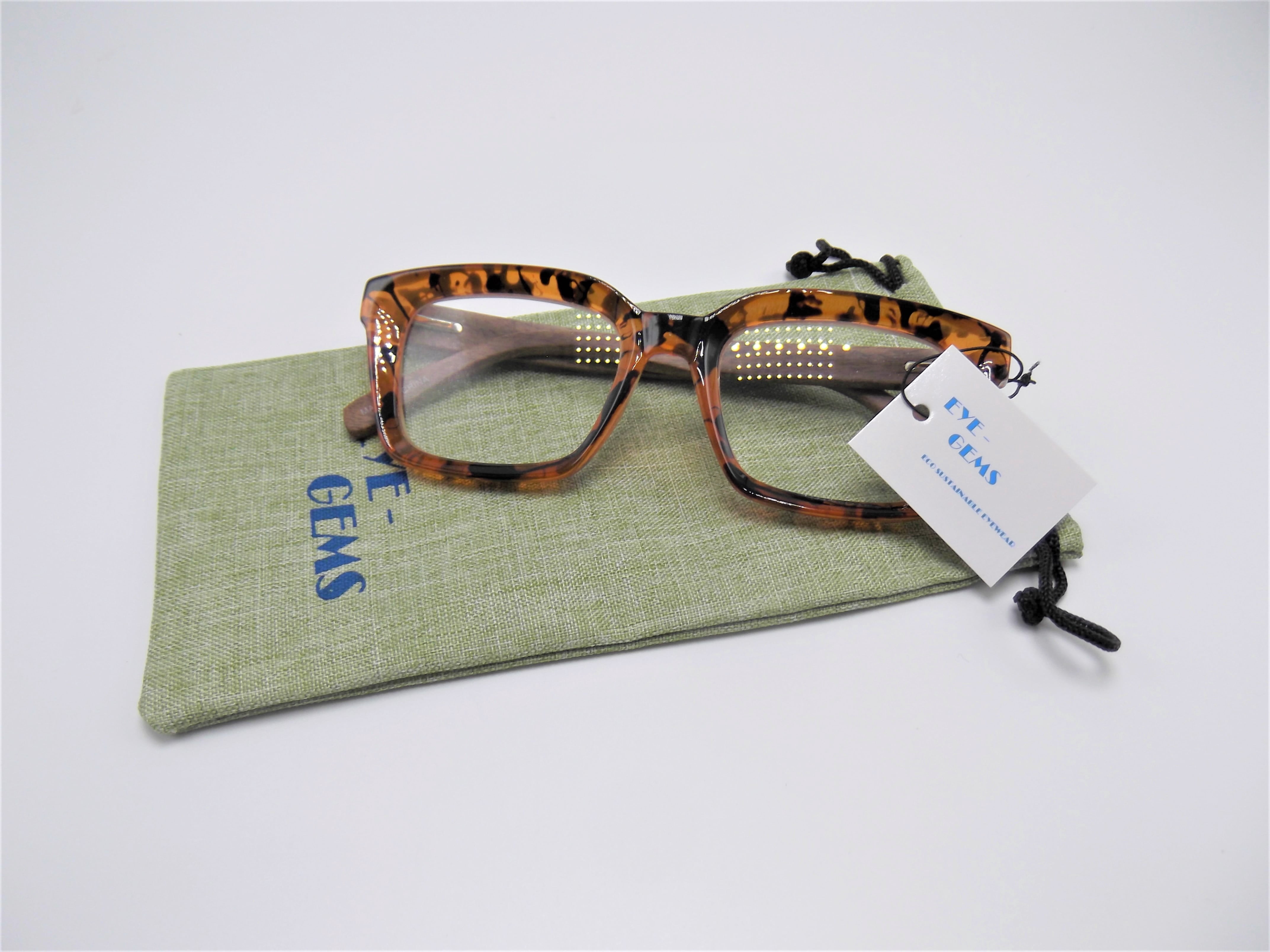 EYEGEMS Brand Eyeglasses +2.00 Women Eco Friendly Sustainable  Reading Glasses Ladies Walnut Wood Amber Brown Tortoise 0552