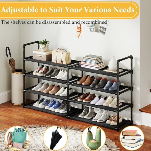 4 Tier Shoe Rack, Sturdy Shoe Organizer, Metal Non-Woven Fabric Shoe Shelf, Holds up to 20 Pairs for Entryway, Closet and Bedroom