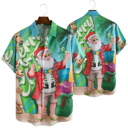 

MLFU Hawaiian Men s Shirts Christmas Santa Cosplay Funny Shirts for Men Beach Party Short Sleeves Tops Button Up Men Clothing