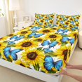 thumbnail image 3 of Manfei Chic Blue Butterflies Twin Sheet Sets,Countryside Sunflower Twin Fitted Sheet,Rustic Plant Flat Sheet For Girl,Super Cozy Room Decor,3 Pieces, 3 of 7