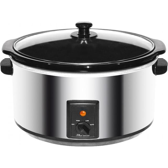 Cookhouse 8 Quart Slow Cooker, Stainless Steel Body, Removable Ceramic Pot, Glass Lid