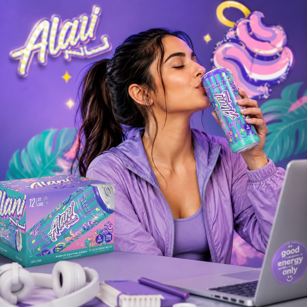 Alani Nu Energy Drink, Purple Cotton Candy, 12 fl. oz 12 pk.