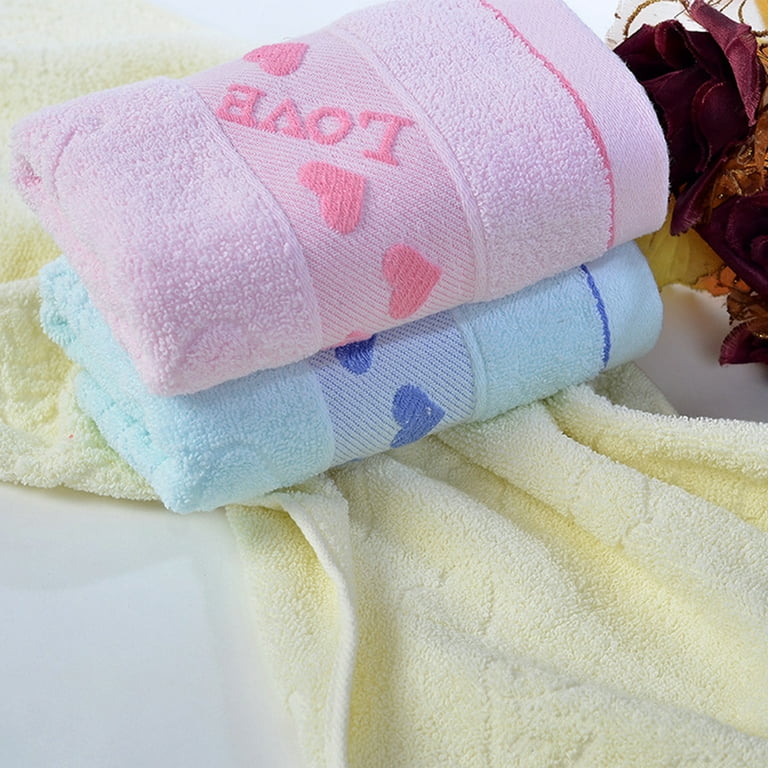 HEVIRGO Soft Heart Love Letter Towel Thick Water Absorption Bath Face Hand  Washcloth, Pink