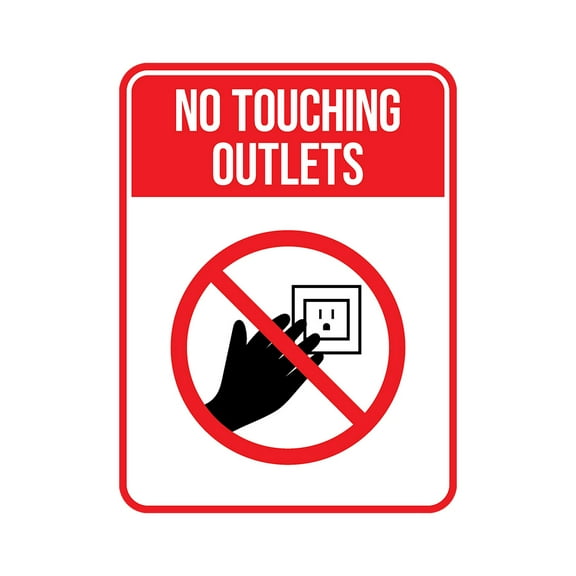 Portrait Round Plus No Touching Outlets Door or Wall Sign | Electrical Hazard Safety Signs - Small