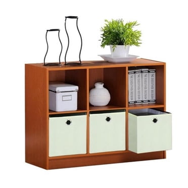 Basic 3 x 2 in. Bookcase Storage with Bins, Light Cherry & Ivory