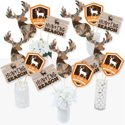 Gone Hunting - Deer Hunting Camo Baby Shower or Birthday Party Centerpiece Sticks - Table Toppers - Set of 15