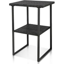 YYEAN Wicker Bar Table, 36 Inch Counter Height Patio High Top Dining Table, Rattan Bistro Pub Table with Storage Shelf for Deck Poolside Balcony Garden-Charcoal Gray