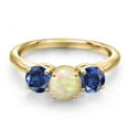 thumbnail image 3 of Gem Stone King 18K Yellow Gold Plated Silver White Ethiopian Opal and Blue Created Sapphire Engagement Ring for Women | 1.76 Cttw | Round Cabochon 6MM | Gemstone October Birthstone | Size 6, 3 of 6