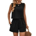 thumbnail image 2 of vigerkar Linen Short Sets for Women Two Piece Matching Casual Sleeveless Tank Top and High Waisted Shorts Summer Outfits Black, L, 2 of 9