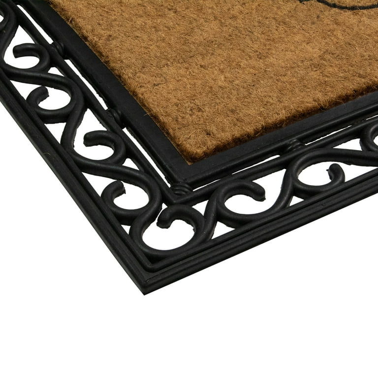 Northlight Black and Natural Coir Rectangular Welcome Doormat 22 x 48