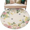 thumbnail image 2 of Pink White Flowers 6ft Round Rugs, Spring Floral Elegant Pastoral Botanical Rustic Non-Slip Area Rugs for Living Room Bedroom Kitchen, Low Pile Dining Room Kicthen Circle Carpet, Indoor Floor Rug, 2 of 9
