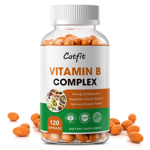 Vitamin B Complex Capsules, Rich in Vitamin B1, B2, B3, B6, Biotin (B7), Folic Acid (B9), B12 Dietary Supplement- 120 Capsules