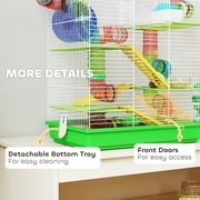 PawHut 5 Tiers Hamster Cage Small Animal Habitat with Exercise Wheels, Tube, Water Bottles, and Ladder, for Dwarf Hamster, Gerbil, Green