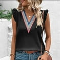 thumbnail image 2 of Women's V Neck Blouse Dressy Casual Tops for Lady Comfy Casual Shirts Summer Clothes for Teen Girls Solid Color Short Sleeve Loose Fit Flowy Tunic Tops Vintage Fashion 2024 Black T Shirts XL, 2 of 9