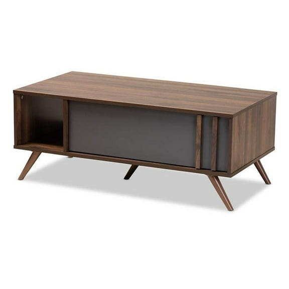 Bowery Hill Modern Two-Tone Gray and Walnut Finished Wood 1-Drawer Coffee Table