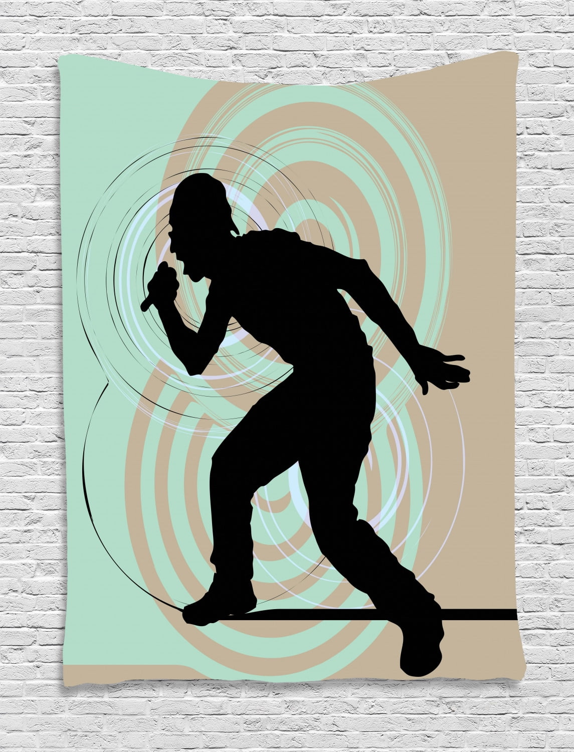 Hip Hop Tapestry, Rap Musician with Microphone Silhouette Singing at