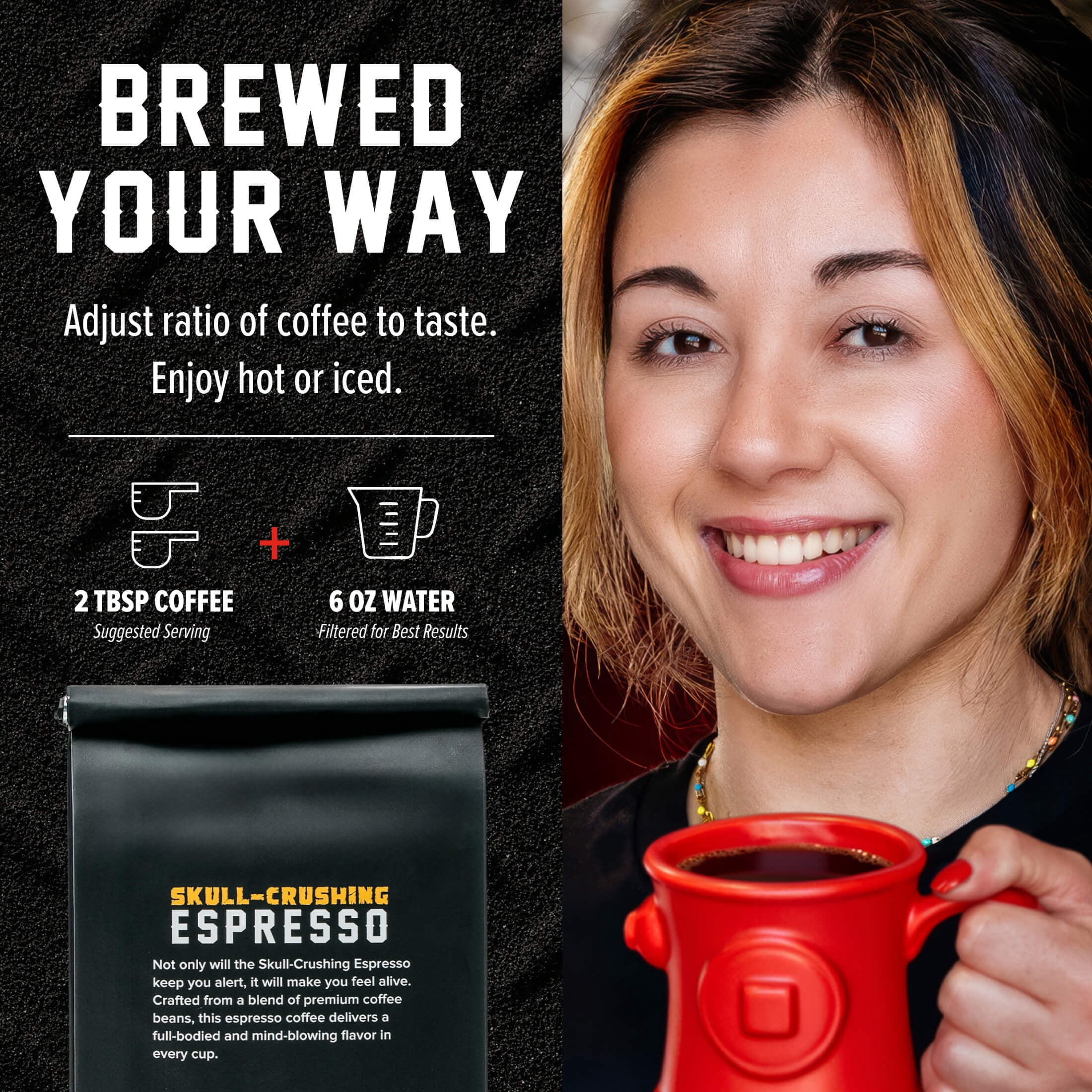 (6 pack) Fire Department Coffee Skull-Crushing Espresso Dark Roast Premium Ground Coffee, 12 oz