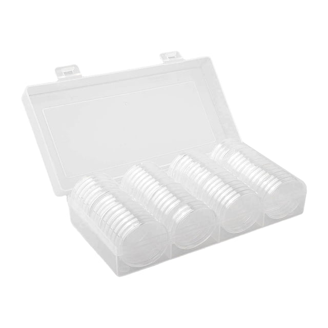 40mm Coin Storage Box Clear Round Plastic Coin Capsule Container Empty Storage Box Holder Case 60Pcs Coin Round Boxes Organizer