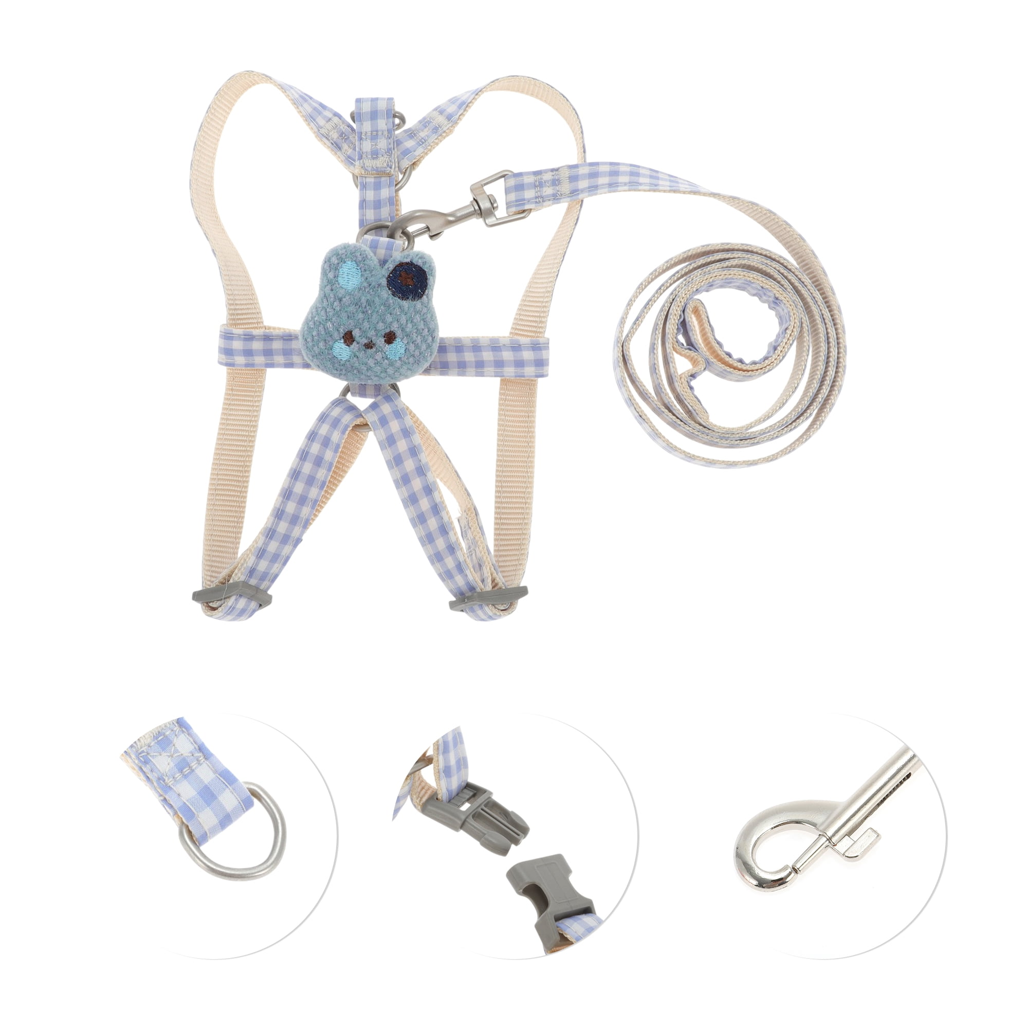 Unique Bargains Plaid Rabbit Pet Leash Kit Durable Dog Leash Kit Blue Medium