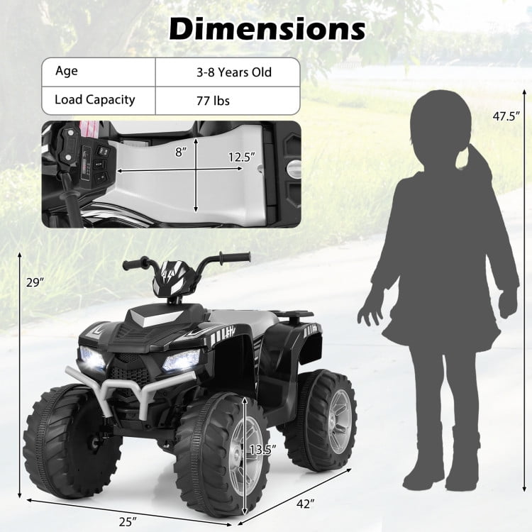Resenkos 24V Kids Ride On Electric ATV, Ride On Toy Car for Kids 3-8 Boys & Girls Black