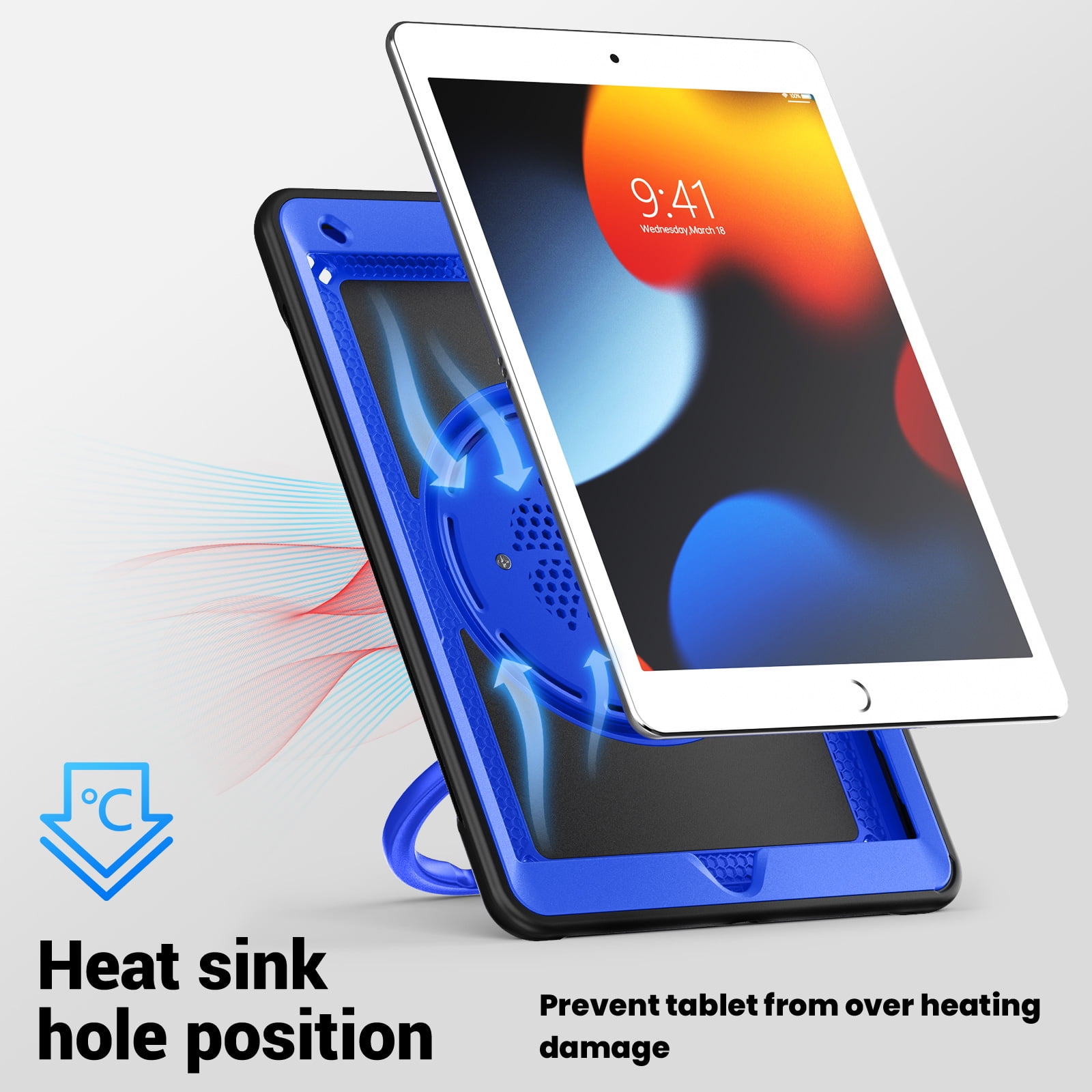 Shockproof Case for Apple iPad 9th 8th 7th Gen 10.2 Inch, Hybrid Protective Cover with Pencil Holder & Shoulder Strap Kids Friendly Rotating Kickstand Case for iPad 10.2" 2021/2020/2019,Darkblue