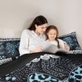 thumbnail image 4 of Erosebridal Leopard Print Bow Pearl Twin Bedding Sets for Girls, Blue Glitter Print Ribbon Bedding Comforter Set, Black Reversible, 7 Pieces, 4 of 6