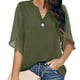 thumbnail image 2 of Tops de verano para mujer, cuello en V, media manga, exquisito color puro, elegante, blusa informal para mujer, para fiesta, oficina, salida, OD verde M, 2 of 5