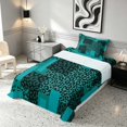 thumbnail image 3 of Manfei Leopard Patchwork Twin Sheets, Cheetah Print Bedding, Teal and Black, Black Reversible 3-Piece1 Flat Sheet + 1 Fitted Sheet + 1 Pillowcase, 3 of 6