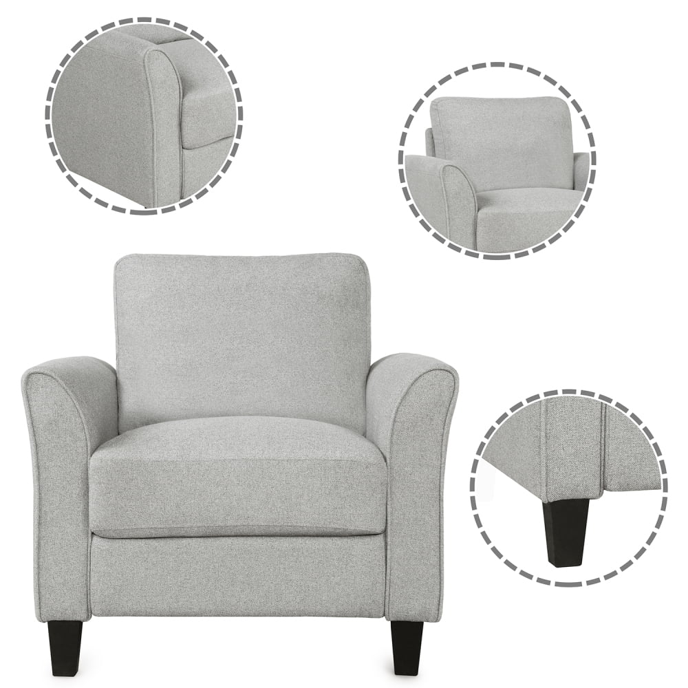 Modern Linen Fabric Recliner Chair,Mid-Century Armchair Single Sofa Accent Chair,Upholstered Comfy Reading Accent Chairs for Living Room,Light Gray