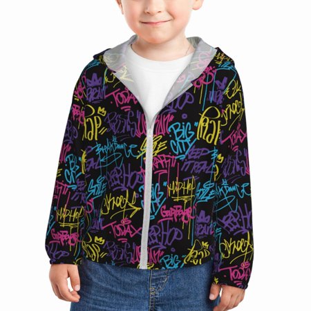 

Zeuib Graffiti Art Print Girls & Boys Sun Protection Hoodie with UPF 50+ Children’s Quick-Dry Jacket Perfect for Outdoor Activities-5 Years