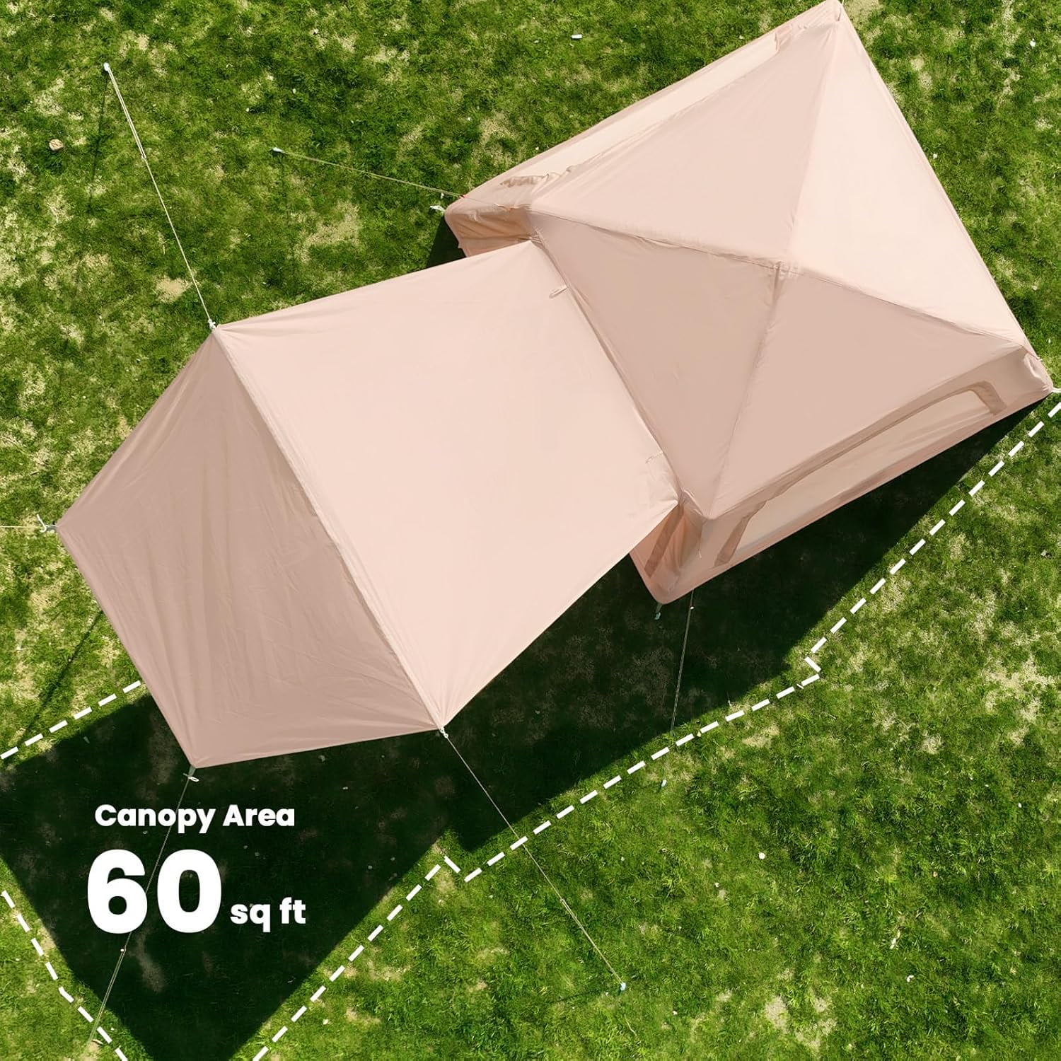 Slsy 4-6 Person Inflatable Camping Tents with Hand Pump & Carry Bag, Air Glamping Tents, Easy Setup Waterproof Windproof Blow up Tent, 4 Seasons Oxford Cabin Tent with Mesh & Chimney Window